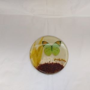Vintage Lucite Butterfly Flower Nature Trivet 60s Resin Foliage 6.5" Pot Holder